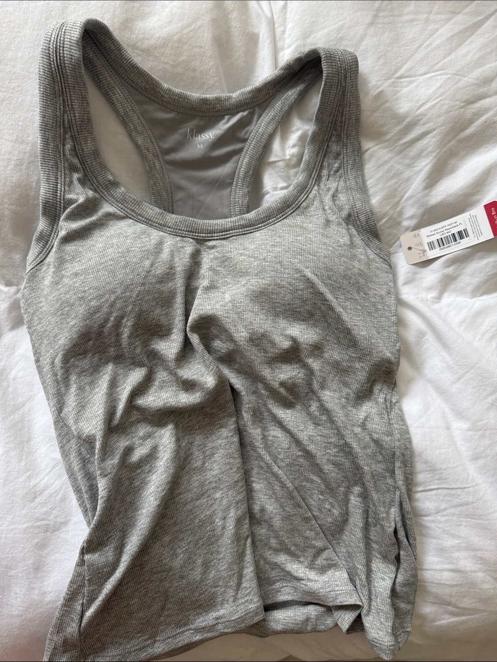 NWT Klassy Ribbed Scoop Neck Racerback Built in Bra Tank Top - Picture 7 of 7